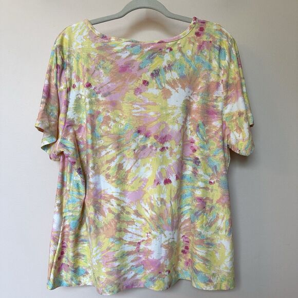 Bobbie Brooks Top Women’s 2X Short Sleeve Popover Watercolor Pastels Stretch - Picture 3 of 6